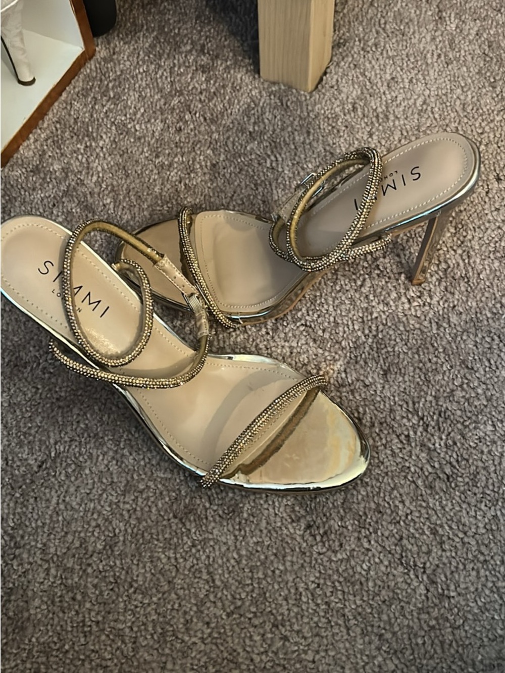 Simmi London Gold Metallic Strappy Stiletto Heels